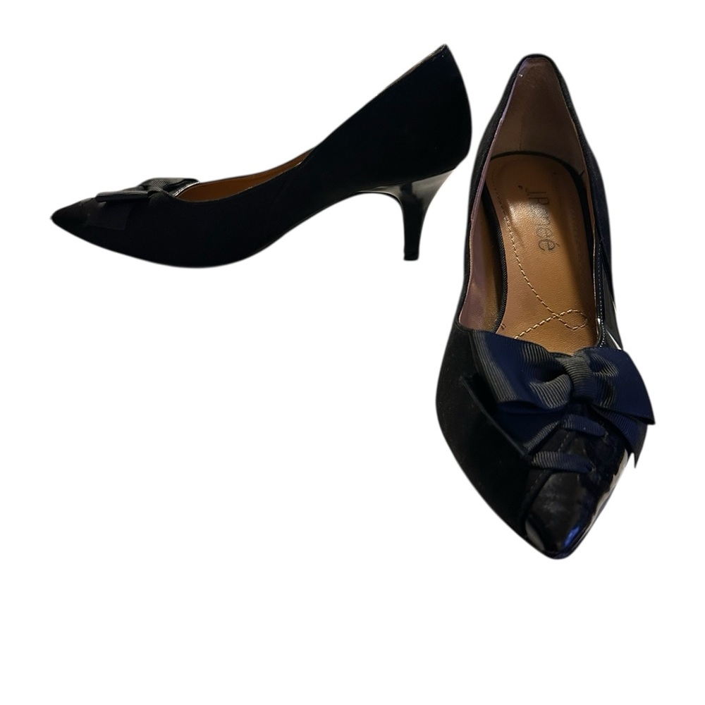 J. Renee Black Patent Leather & Suede Pumps with Lace Bow Details Size 7 - Picture 3 of 8